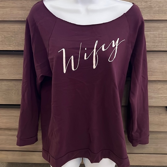 Next Level Apparel Tops - Distressed Off the Shoulder “Wifey” Sweatshirt